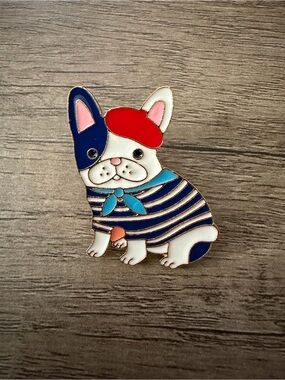 French Bulldog Enamel Pin - Navy Stripes & Red Beret